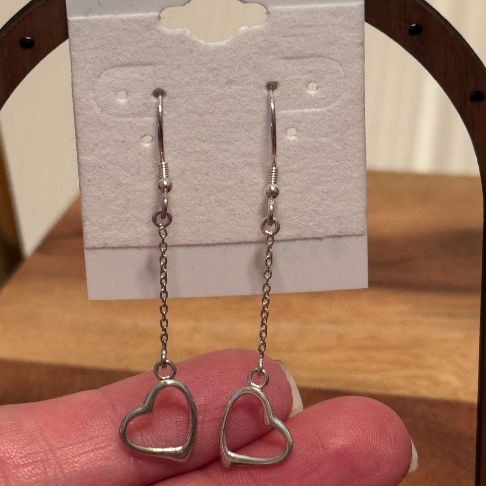 Sterling silver drop heart earrings